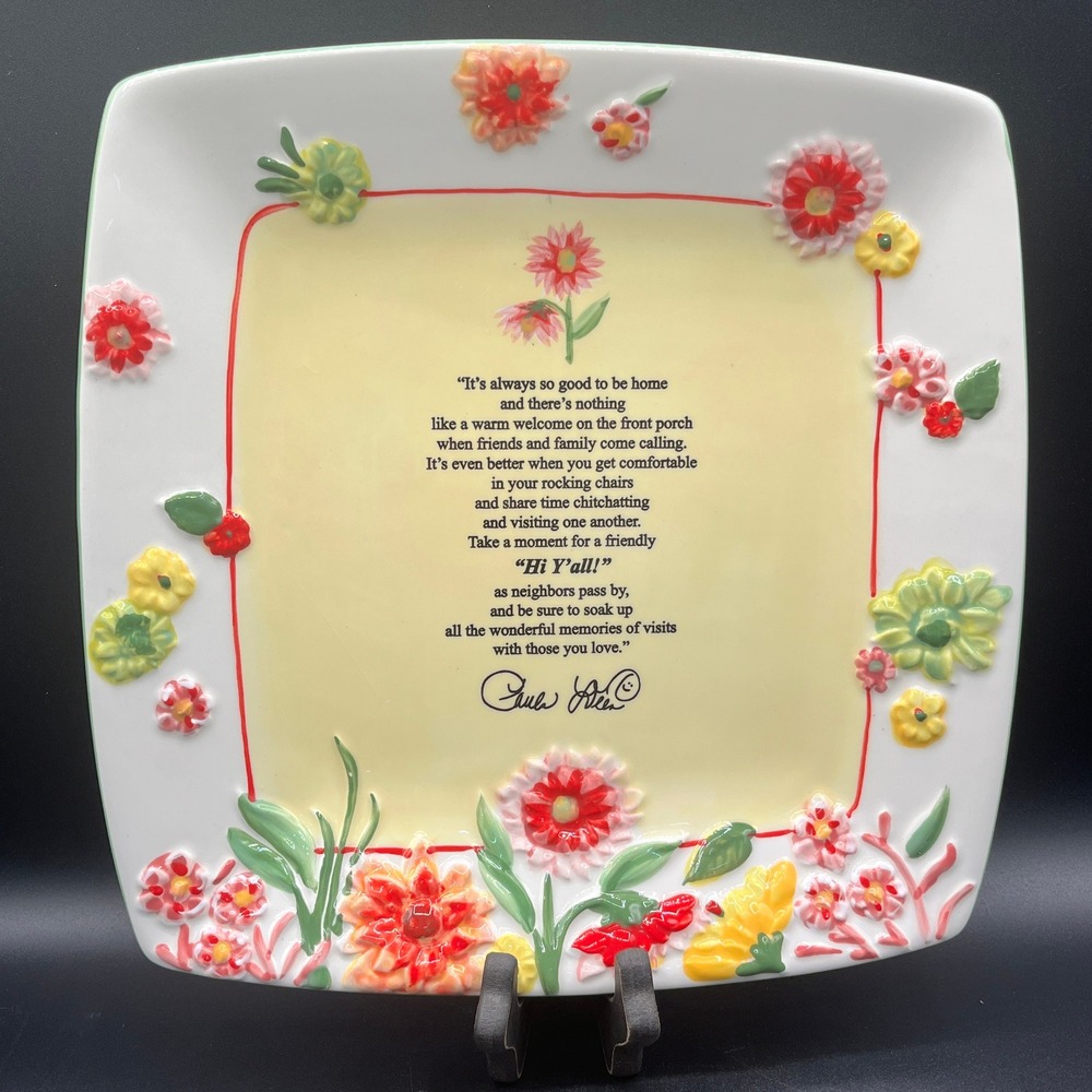 Paula Deen On the‎ Veranda Square Serving Platter Embossed Floral 10.5" Flower